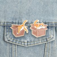 Cute Orange Tabby Cat Box Enamel Pins Cartoon Kitten Brooches Cozy Lapel Badge Pet Lover Jewelry Accessories Gift
