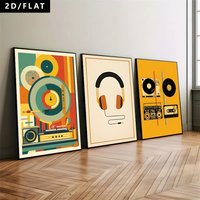 1/3pcs Phonograph Vinyl Record Canvas Print Cassette Tape Retro Music Element Wall Art Poster for Modern Music Lovers Home Decor