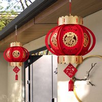 New Year Spring Festival Fortune Spring Festival Pendants With Tassel Decorative Flocking Cloth Red Lanterns