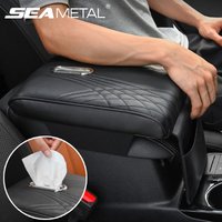 SEAMETAL-Coussin de boîte d'accoudoir de voiture épais, éponge douce, cuir PU, rallonge de bras, console centrale, support de coude, porte-mouchoirs