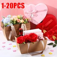 Rustic Kraft Paper Gift Basket Set Empty Handle Trays for DIY Party Supplies Gift Wrapping Storage Home Decor Bulk Pack