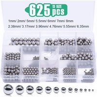 625PCS 13 Sizes Bicycle Bearing Balls Carbon Steel Precision Steel Balls Stainless Steel Assorted Loose Kit 1-8mm,1/4"-3/32"
