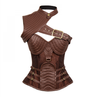 Plus Size Leather Corset Bustier Steampunk Clothing Women Top Vintage Outerwear Corselet Overbust Pirate Costume Basques Black