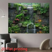 2D planar item - waterfall greenery - lush stone wall design, suitable for live streaming, weddings, parties