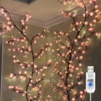 1 szt. 72/96/144 LED Lampki Drzewko Wiśniowe Zasilane USB, Ściemnialne LED Sztuczne Gałązki Kwiatowe do Sypialni, na Wesele, Imprezę
