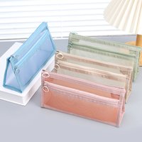 Three-dimensional double-layer transparent mesh pencil case, triangular creative stationery storage bag, desktop supplies storag