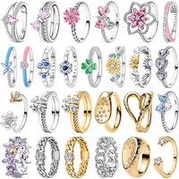 New 925 Sterling Silver Colorful Bow Pearl Bee Love Flower Four Leaf Clover Ring fit Women's Fine Jewelry Valentine's Day Gifts