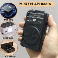 Mini Pocket FM AM Radio Battery Powered DSP Radios Receiver with Retractable Antenna 3.5mm Headset Jack LED Flashlight for Elde