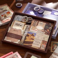 155pcs/box Scrapbooking Collage Junk Journal Decoration Gift Box Includes Tape Sticker Mateiral Paper Card Memo Bag