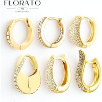 925 Silver Needle Half Inlaid Zircon Geometric Hoop Ear Buckle White Crystal Earrings Luxury Fashion High-end Jewelry Pendientes