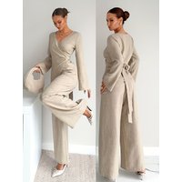 New Autumn Waist-Cinching Shirt Set Elegant Two-Piece Casual Comfortable Ensemble Fashionable Trendy Look