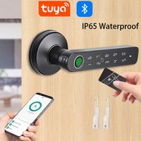 Q50 Tuya Bluetooth Smart Fingerprint Door Handle Lock Electronic Password/RFID Card/Keys/APP Remote Unlock Hotel Lock Rainproof