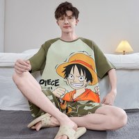 2026 Summer New One Piece Monkey D. Luffy Print Men's Pajama Set Men's Raglan Sleeve T-shirt & Shorts Soft Breathable Sleepwear
