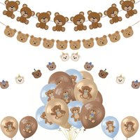 Boho Teddy Bear Banner Garland Blue Brown Latex Balloon Set Baby Shower Wedding Decor Kit Boy Girl 1st Birthday Party Supplies