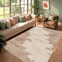 Beige Brown Distressed Abstract Brush Area Rug Non Slip Washable Floor Carpet Minimalist Rustic Decor for Living Space