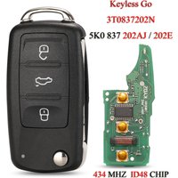 jingyuqin 3T0837202N 5K0837202AJ 5K0837202E Remote Car Key For VW Beetle Eos Golf Jetta Sharan Skoda 434Mhz ID48 Chip Keyless Go