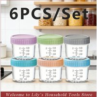 120ml 6Pcs Food Grade Glass Baby Food Jars with Measurement Oat Cups Yogurt Bottles Sauce Containers Drink Dispenser for Kids