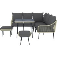 6 Piece Garden Furniture Set, Garden Corner Sofa Set with Thickened Cushions, Glass Top Table and Footstools for Conservatory