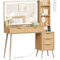 WOLTU Dressing Table Adjustable LED Mirror Vanity Makeup Table with Side Cabinet Open Compartments Power Station