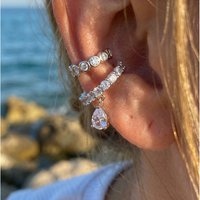 Waterdrop Zircon C Shape Ear Cuff for Women, Sparkling 2pcs No Piercing Clip On Earrings, Fashion Dialy Gift
