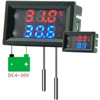 DC 4-30V LED Display Dual Red Blue Green Digital Temperature Sensor DC single voltage dual Thermometer NTC 10K 3950 Probe Cable