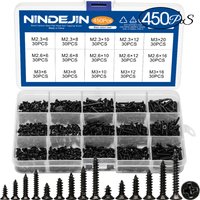 450/1200pcs Cross Flat Head Tapping Screws Kit M1.2 M1.4 M1.5 M1.7 M2 M2.3 M2.6 M3 Carbon Steel Black Phillips Screws Set