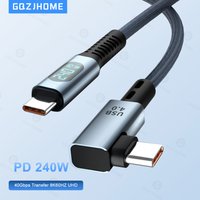 Right Angle USB 4 with LED Display 240W Charging 8K@60Hz 40Gbps Transfer Thunderbolt 3 Cable for MacBook Pro/Air IPad/Pixel/PS5