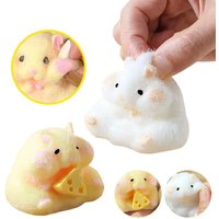 Squishy Hamster Toy with Cheese Cute Desktop Decor Funny Stress Relief Decompression Fidget Toys for Teens Adults Gift