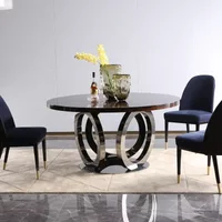 Black Dining Table and Chairs Set 6 Chairs Modern Wood Round Dining Table