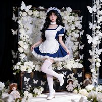 Vintage Sweet Maid Costume Set Lolita Dress with Apron Headband for Halloween Role Play Comic Exhibition Theme Party Maid Cafe