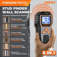 DSF01, 6-in-1 Multifunction Stud Finder Wall Scanner - Wood/Metal/Live AC Wire Detector, Deep/Exact Mode, LCD+Buzzer+LED Alarm