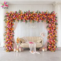 Rose Red Orange Wedding Backdrop Arch Artificial Floral Arrangement Rose Peony Hydrangea Flower Row Event Party Props FL2992