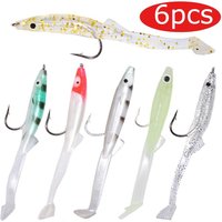 6pcs Fishing Lure Fish Eel Lure White Blue Soft Baits with Hook 80mm 2.3g Small Fish Eel Artificial Bait Pesca Leurre Equipment