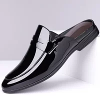 High Quality New Designer Half Slippers Fashion Shoes for Man Men's Business Casual Shiny Leather Shoes Pointed Toe Formal Shoes