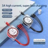 Protable 3 in 1 USB Charge Cable Type C Micro USB Fast Charging Cable For iPhone 14 Xiaomi 1M Extendable Quick Charge Cable Cord