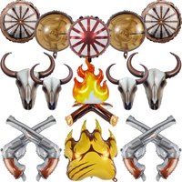 Wild West Cowboy Theme Party Decor Bull Skull Campfire Gun Bear Claw Foil Balloon Jungle Adventure Kids Birthday Party Supplies