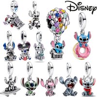 Disney Hot Sell 925 Silver Cute Stitch Charms Pendants Fit Diy 3mm Origina Bracelet Necklace Women'S Jewelry Fine Holiday Gift