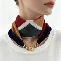Magnetic Buckle Chiffon Scarf, 4-color Geometric Plaid Scarf, No-Tie Minimalist Neck Scarf, All-match for Commute Travel & Photo