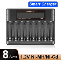 POWERKAN 8-Bay Independent AA/AAA Ni-MH Battery Charger, LCD Display, USB-C Charging (Batteries Not Included)