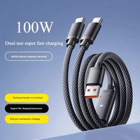 Dual Port Type C Fast Charging Cable 2 in 1 100W USB to 2 USB C for iPhone 15 16 17 Pro Max Samsung Huawei Charger Wire