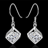Hot 925 Sterling Silver romantic Crystal lattice Earrings for Elegant Women party wedding fine Jewelry Christmas gifts