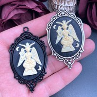 2pcs 64*37mm Baphomet Cameo Charms Dark Gothic Goth Demon Devil Baphomet Goat Pendant Fit Jewelry Making DIY Jewelry Findings