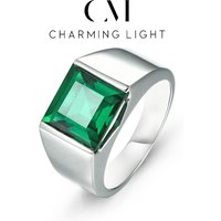 CHARMING Created Emerald 4.8 Carats in Square S925 Silver Blue Sapphire Gemstone Precious Jewelry Top Quality For Men Hot Sale