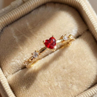 925 Sterling Silve Plated 18K Gold Zircon Red Love Heart Rings for Women Party Wedding High Quality Vintage Fine Jewelry