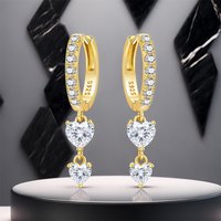 PANPOKI 925 Sterling Silver Golden Exquisite Heart Love Drop Earrings Women Earrings Fashion Party Original Jewelry Fine Gifts