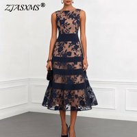 Vintage Floral Embroidered Mesh Party Dresses Women's Sleeveless O-Neck A-Line Long Dress 2026 Spring Summer Boho Vacation Dress