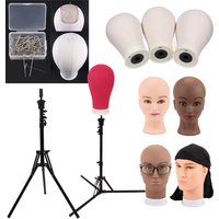 Nunify 21-25Inch Canvas Block Head Mannequin Adjustable Wig Stand Tripod With Rotatable Head Holder For Hairdressing Exhibitions