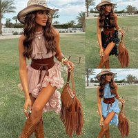 2026 European and American Spring and Summer New Ruffled Sleeveless Short Skirt Set, Casual Vacation Chiffon Two-Piece Set