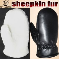 Mitaines pour hommes en laine naturelle, mitaines épaisses coupe-vent d'hiver, résistantes au froid et chaudes en fourrure naturelle, gants de vélo en cuir de mouton véritable, gants en fourrure
