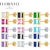 925 Silver Needle Rectangular Multi-colored Zircon Stud Earrings For Women Crystal Perforated Stud Earrings Fashion Jewelry Gift